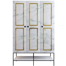 Ντουλάπα Τρίφυλλη Martin 801CMY3439 126x50x200cm Marble Effect White-Gold Τρίφυλλη