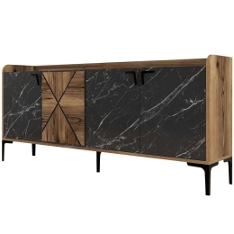Μπουφές Venedik 845HCT5313 180x35x78cm Marble Effect Black-Walnut Μοριοσανίδα, Μελαμίνη