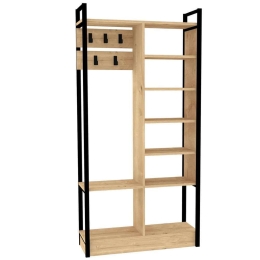 Έπιπλο Εισόδου Begonya 835PUQ5055 90x33x180cm Oak-Black Μοριοσανίδα, Μέταλλο