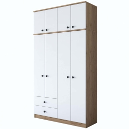 Ντουλάπα Τετράφυλλη Με Πατάρι 893RAN3316 120x42,5x216,8cm Oak-White Τετράφυλλη