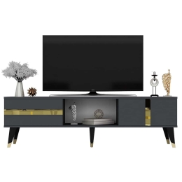 Έπιπλο Τηλεόρασης Vania 475OLV1151 150x50x29,6cm Anthracite-Gold