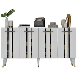 Μπουφές Asel 475OLV1745 150x40x80cm White-Gold Μοριοσανίδα, Μελαμίνη