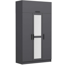 Ντουλάπα Τρίφυλλη Με Πατάρι Minar 506MNR2407 135x52x255cm Anthracite Τρίφυλλη