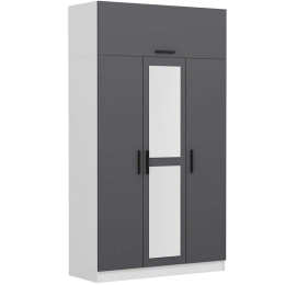 Ντουλάπα Τρίφυλλη Με Πατάρι Minar 506MNR2412 135x52x255cm Anthracite-White Τρίφυλλη