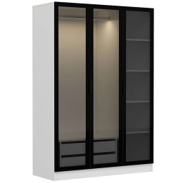 Ντουλάπα Τρίφυλλη Kale 506MNR2274 135x52x210cm White-Black Τρίφυλλη
