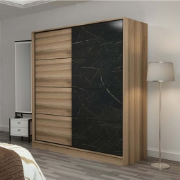 Ντουλάπα Δίφυλλη Kale 506MNR2538 180x60x210cm Marble Effect Black-Oak Δίφυλλη