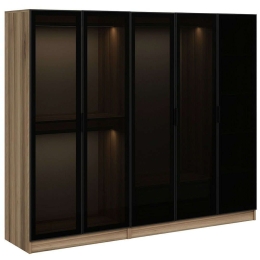 Ντουλάπα Πεντάφυλλη Kale 506MNR2601 225x52x210cm Oak-Black Πεντάφυλλη