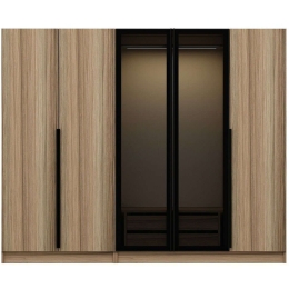 Ντουλάπα Πεντάφυλλη Kale Plus 506MNR2608 225x52x210cm Oak-Black Πεντάφυλλη