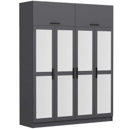 Ντουλάπα Τετράφυλλη Με Πατάρι Kale 506MNR2668 180x52x255cm Anthracite Τετράφυλλη