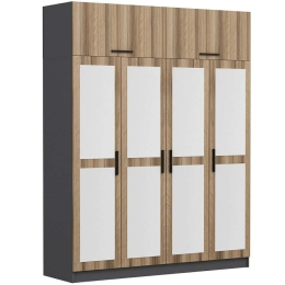 Ντουλάπα Τετράφυλλη Με Πατάρι Kale 506MNR2670 180x52x255cm Anthracite-Oak Τετράφυλλη