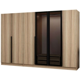 Ντουλάπα Εξάφυλλη Kale Plus 506MNR2857 270x52x210cm Oak-Black Εξάφυλλη