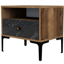 Κομοδίνο Lizbon 845HCT2506 56x40x50,8cm Marble Effect Black-Walnut