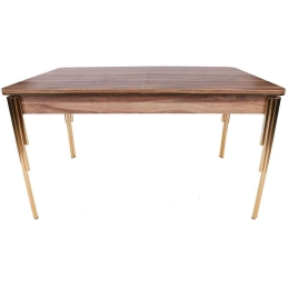 Τραπέζι Επεκτεινόμενο Damla 974NMB1545 144/177,5x90x78cm Walnut-Gold Μοριοσανίδα, Μέταλλο