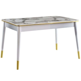 Τραπέζι Επεκτεινόμενο Flora 974NMB1549 146/181x90x78cm Marble Effect White-Gold Πλαστικό,Μοριοσανίδα