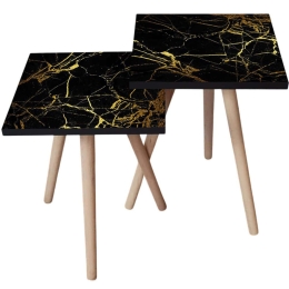 Τραπεζάκια Βοηθητικά (Σετ 2Τμχ) 481LNA2408 35x35x47/42cm Black-Gold
