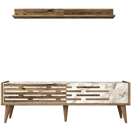 Σύνθεση Τηλεόρασης Valensiya 845HCT5386 140x35x45cm Marble Effect White-Walnut