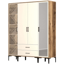 Ντουλάπα Τετράφυλλη Kumsal 845HCT5466 160x47,5x201,4cm Walnut-Cream Τετράφυλλη