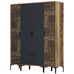 Ντουλάπα Τετράφυλλη Kumsal 845HCT5469 160x47,5x201,4cm Walnut-Anthracite Τετράφυλλη