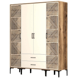 Ντουλάπα Τετράφυλλη Kumsal 845HCT5471 160x47,5x201,4cm Walnut-Cream Τετράφυλλη