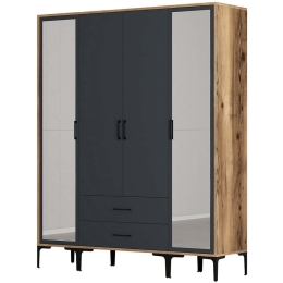 Ντουλάπα Τετράφυλλη Kumsal 845HCT5474 160x47,5x201,4cm Walnut-Anthracite Τετράφυλλη