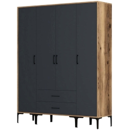 Ντουλάπα Τετράφυλλη Kumsal 845HCT5479 160x47,5x201,4cm Walnut-Anthracite Τετράφυλλη