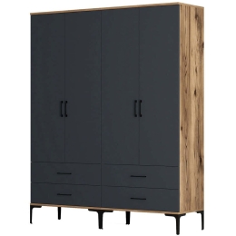 Ντουλάπα Τετράφυλλη Kumsal 845HCT5484 160x47,5x201,4cm Walnut-Anthracite Τετράφυλλη