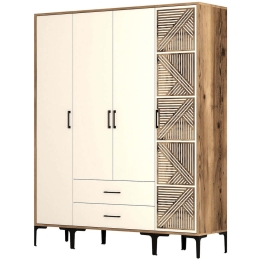 Ντουλάπα Τετράφυλλη Kumsal 845HCT5491 160x47,5x201,4cm Walnut-Cream Τετράφυλλη