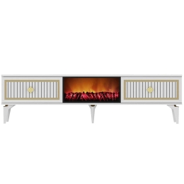 Έπιπλο Τηλεόρασης Με Διακοσμητικό Τζάκι Flame 475OLV2657 150x29,6x44,6cm White-Gold