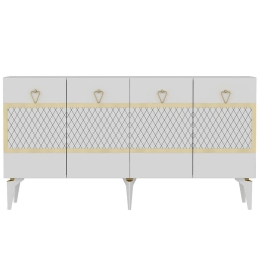 Μπουφές Ipek 475OLV2678 150x40x79cm White-Gold Μοριοσανίδα, Μελαμίνη