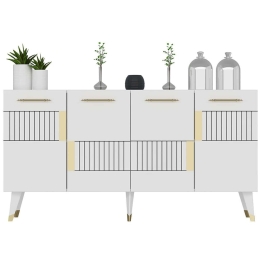 Μπουφές Moda 475OLV2686 150x40x79cm White-Gold Μοριοσανίδα, Μελαμίνη