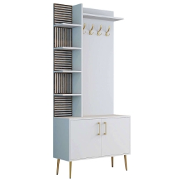 Έπιπλο Εισόδου Viyana 845HCT5524 90x35x202cm White-Gold Μοριοσανίδα, Μελαμίνη