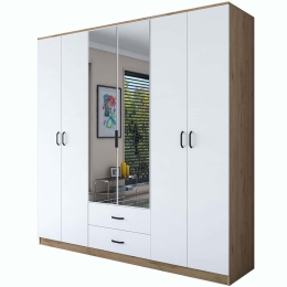Ντουλάπα Εξάφυλλη 893RAN5405 210x51,5x210cm Oak-White Εξάφυλλη