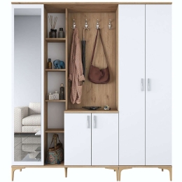 Έπιπλο Εισόδου 893RAN5428 180x37,5x198,6cm Walnut-White Μοριοσανίδα, Μελαμίνη