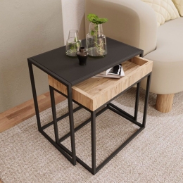 Ζιγκόν Luna (Σετ 2Τμχ) 706CLN1189 50x35x50cm Oak-Black