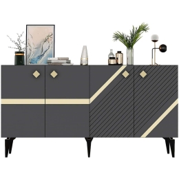 Μπουφές Iris 475OLV2755 150x40x79cm Anthracite-Gold Μοριοσανίδα, Μελαμίνη