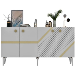 Μπουφές Iris 475OLV2757 150x40x79cm White-Gold Μοριοσανίδα, Μελαμίνη