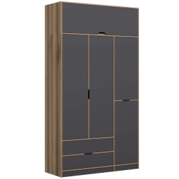 Ντουλάπα Τετράφυλλη Με Πατάρι Elina 506MNR3735 140x52x253cm Oak-Anthracite Τετράφυλλη