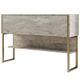 Κονσόλα Luxe 618BLY1411 120x30x80cm Travertine Beige-Gold Μοριοσανίδα, Μέταλλο