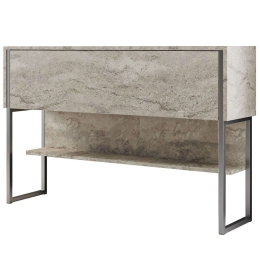Κονσόλα Luxe 618BLY1412 120x30x80cm Travertine Beige-Silver Μοριοσανίδα, Μέταλλο