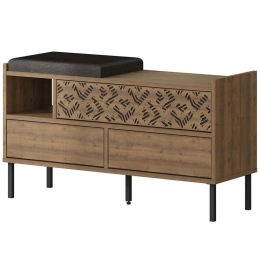 Παπουτσοθήκη - Σκαμπό Heaton 855DTE5179 111x37x56,5cm Dark Oak Μοριοσανίδα, Μέταλλο
