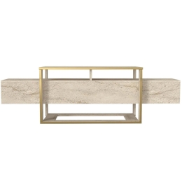 Έπιπλο Τηλεόρασης Bianco 804TRH4920 160x46,1x49,8cm Travertine Beige-Gold