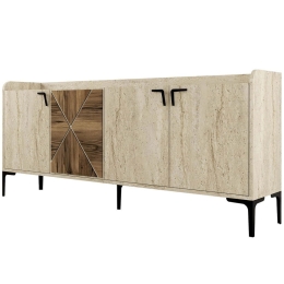 Μπουφές Venedik 845HCT5612 180x35x78cm Travertine Beige-Walnut Μοριοσανίδα, Μελαμίνη