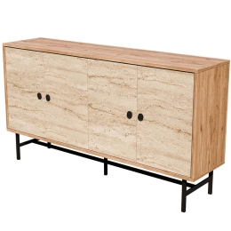 Μπουφές Diamond 389MZA2226 144,8x35x79cm Travertine Beige-Oak Μοριοσανίδα, Μέταλλο