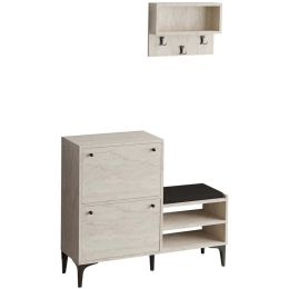 Έπιπλο Εισόδου Bred 393MRD1515 110x35x92cm Travertine Beige-Black Πλαστικό,Μοριοσανίδα