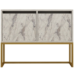 Κονσόλα Zermat 495SSE1909 90x34x70cm Marble Effect White-Gold Μοριοσανίδα, Μελαμίνη