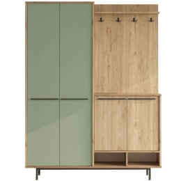 Έπιπλο Εισόδου Os 956LCS2836 147,4x35,5x195,6cm Oak-Green Μοριοσανίδα, Μελαμίνη