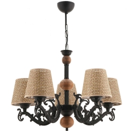 Φωτιστικό Οροφής Fiona Hazeran Wood 390FLH2301 55x65cm 5xE27 40W Black-Natural Opviq