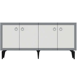 Μπουφές Poli 475OLV2304 150x40x79cm Marble Effect Black White-Silver Μοριοσανίδα, Μελαμίνη