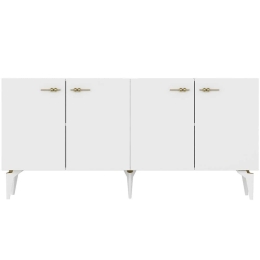 Μπουφές Ruya 475OLV2312 150x40x79cm White-Gold Μοριοσανίδα, Μελαμίνη