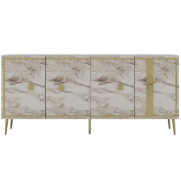 Μπουφές Brice 475OLV2323 150x40x79cm Marble Effect White-Gold Μοριοσανίδα, Μελαμίνη